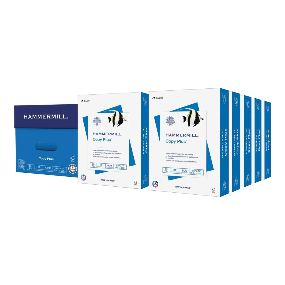 Hammermill Copy Plus Paper - White - 92 Brightness - Letter - 8 1/2" x 11" - 20 lb Basis Weight - Acid-free, Quick Drying - White - 500 Sheets per Ream - 500 Sheets/Ream - 40 / Pallet. Picture 2