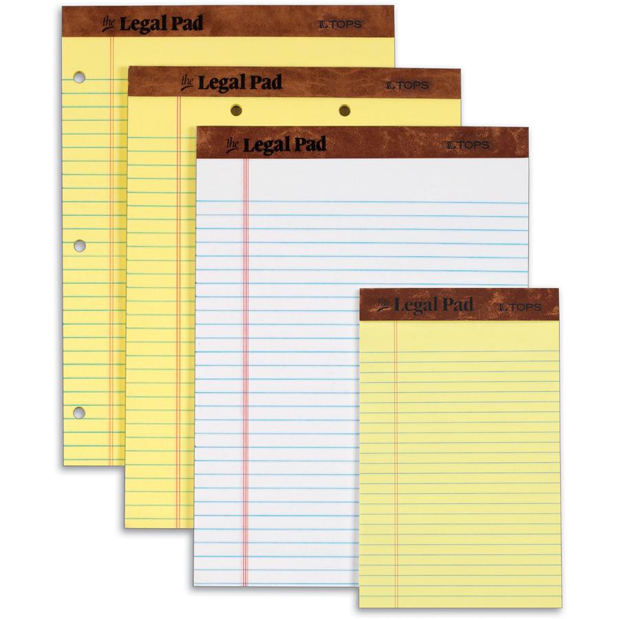 TOPS Legal Ruled Writing Pads - 50 Sheets - Stitched - Legal Ruled Front Ruling - 0.34" Ruled - Ruled Margin - 16 lb Basis Weight - 8 1/2" x 11 3/4" Sheet Size - 0.60" Height x 11.8" Width x 8.5" Leng. Picture 3