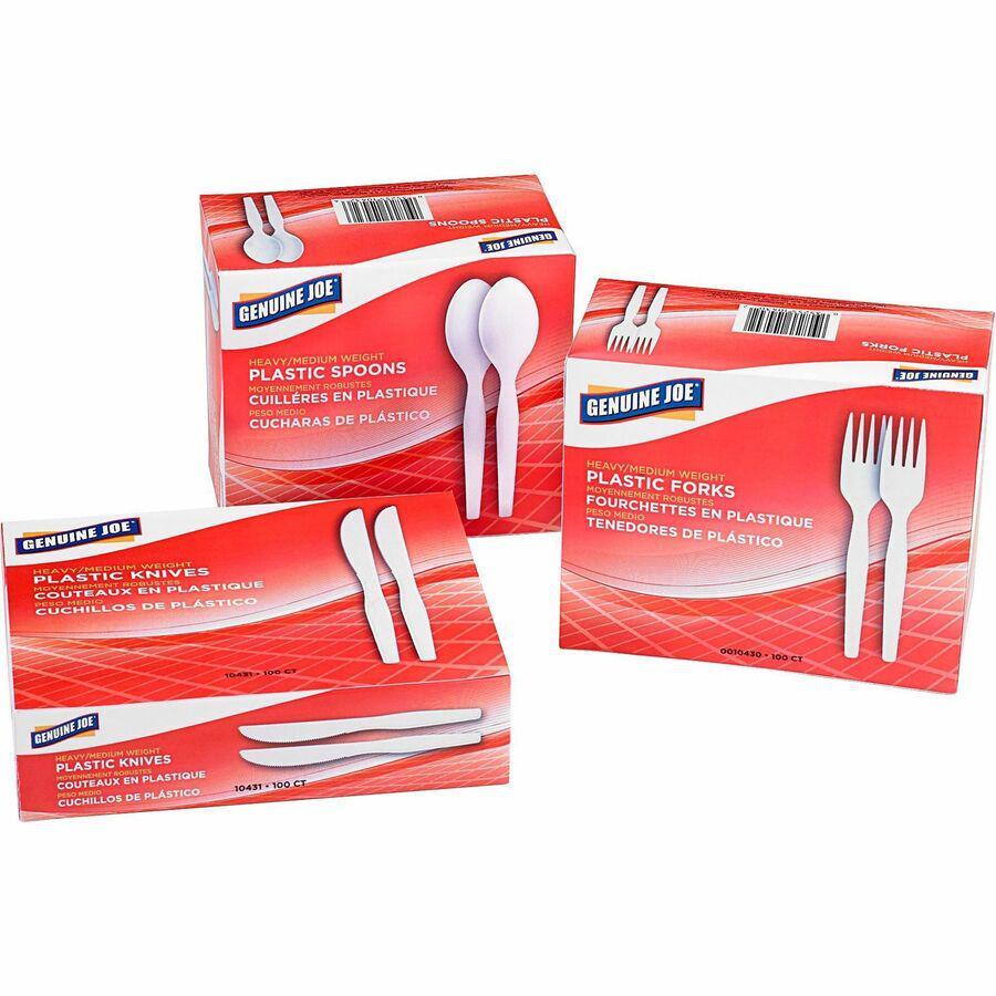 Genuine Joe Heavyweight Disposable Knives - 100 / Box - 40/Carton - Disposable - White. Picture 4