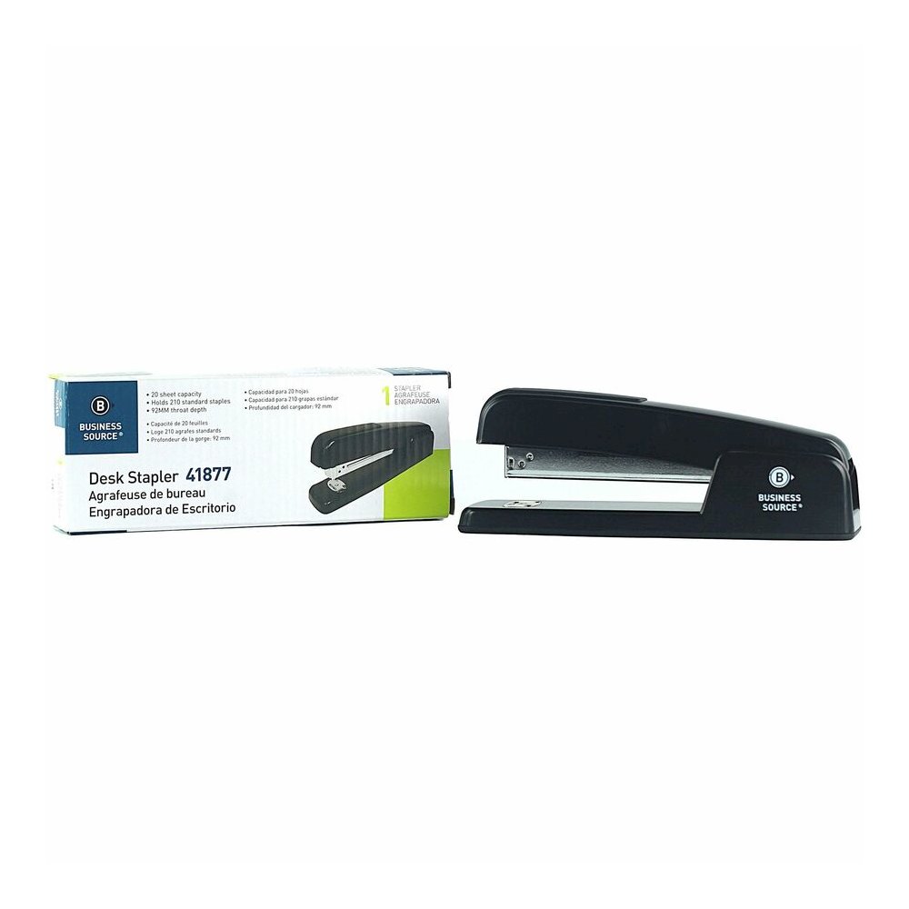 Business Source Die-cast Stapler - Staples Upto 20 Sheet - Holds Upto 210 Staple - Full Strip - Top Loading - Black - Die-cast - 1 Each. Picture 2