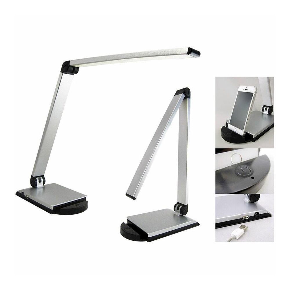 Lorell Smart Device Slot/USB Task Light - 8 W LED Bulb - USB Charging, Dimmable - Aluminum, Plastic - Desk Mountable - Silver - for Desk, Table, Indoor. Picture 2
