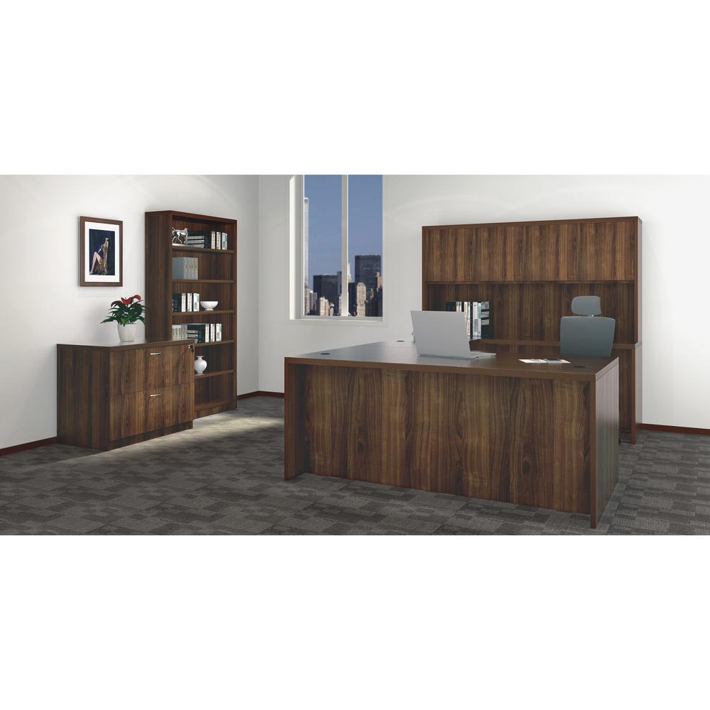 Lorell Chateau Series Hutch - 36.5" Height x 66.1" Width x 14.8" Depth Hutch, 1.5" Thickness Top - 4 Door(s) - Reeded Edge - Material: P2 Particleboard - Finish: Walnut, Laminate - Durable - For Offic. Picture 6