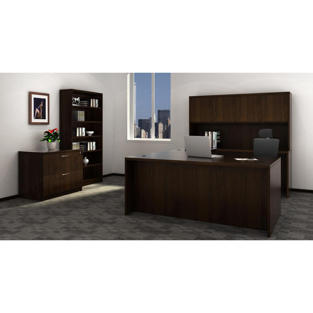 Lorell Chateau Series Bridge - 41.4" x 23.6"30" Bridge, 1.5" Top - Reeded Edge - Material: P2 Particleboard - Finish: Mahogany, Laminate - Durable, Grommet, Modesty Panel, Cord Management - For Office. Picture 7