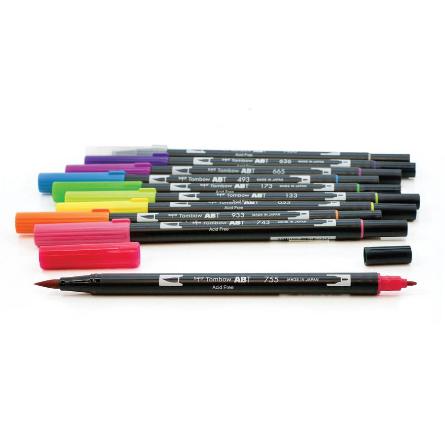 Tombow Dual Brush Pen Set - Hot Pink, Orange, Chartreuse, Willow Green, Purple, Rubine Red, Process Yellow, Reflex Blue, Imperial Purple Water Based Ink - Nylon Tip - 1 / Pack. Picture 7