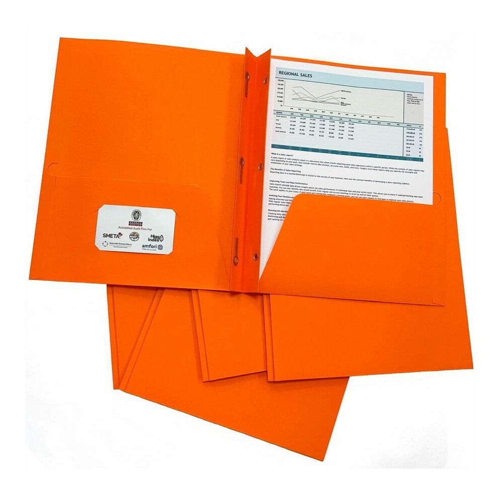 Sparco Letter Pocket Folder - 8 1/2" x 11" - 3 x Double Prong Fastener - 2 Internal Pocket - Orange - 25 / Box. Picture 2