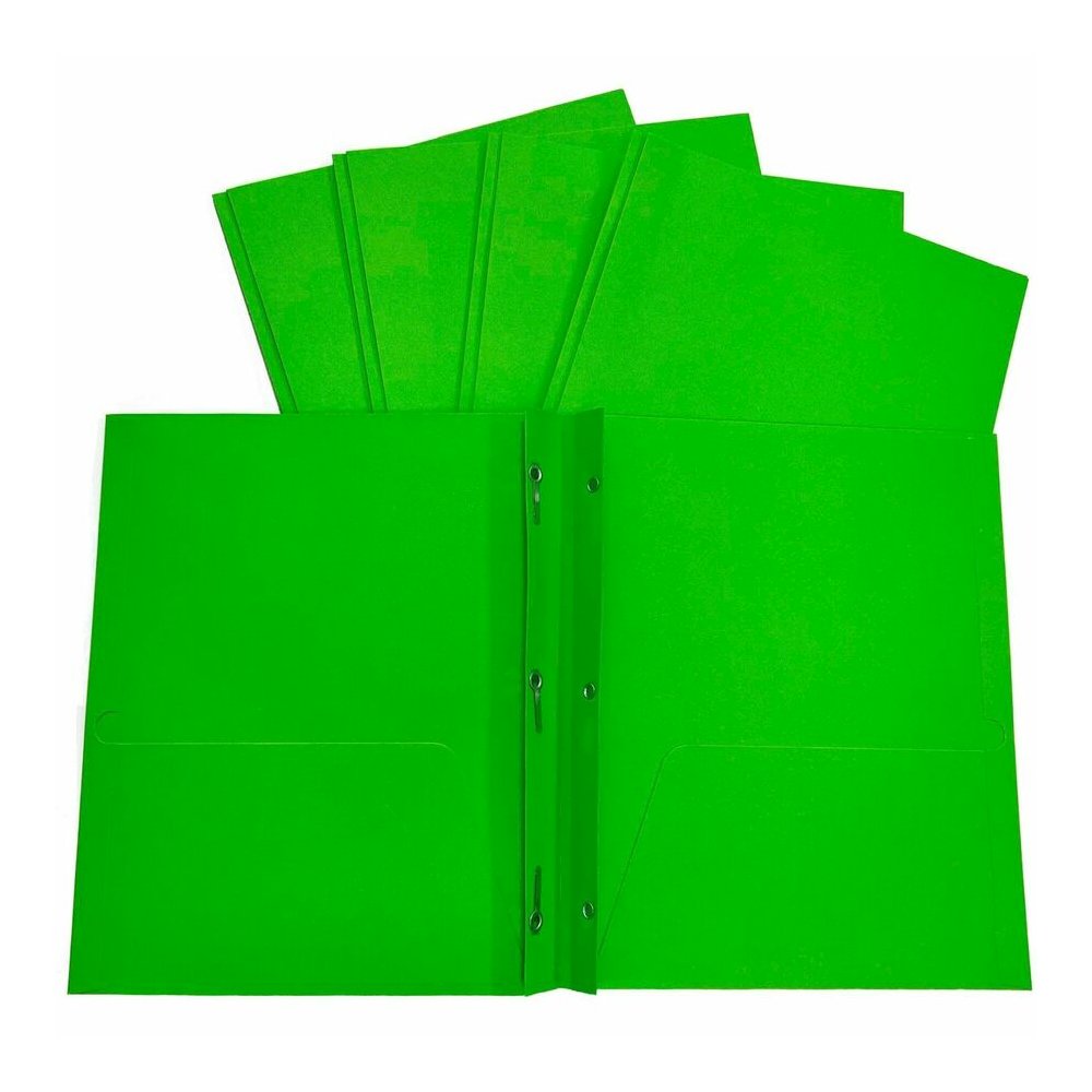 Sparco Letter Pocket Folder - 8 1/2" x 11" - 3 x Double Prong Fastener - 2 Internal Pocket - Apple Green - 1 Box. Picture 2