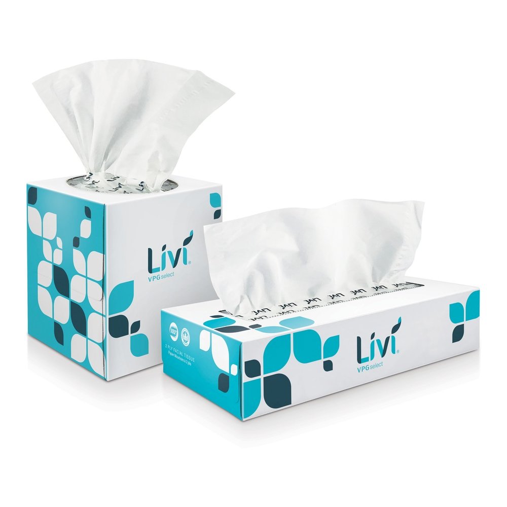 Livi Solaris Paper 2-ply Facial Tissue - 2 Ply - 8.37" Width x 8.07" Length - White - Virgin Fiber - 100/Box - 30 / Carton. Picture 2