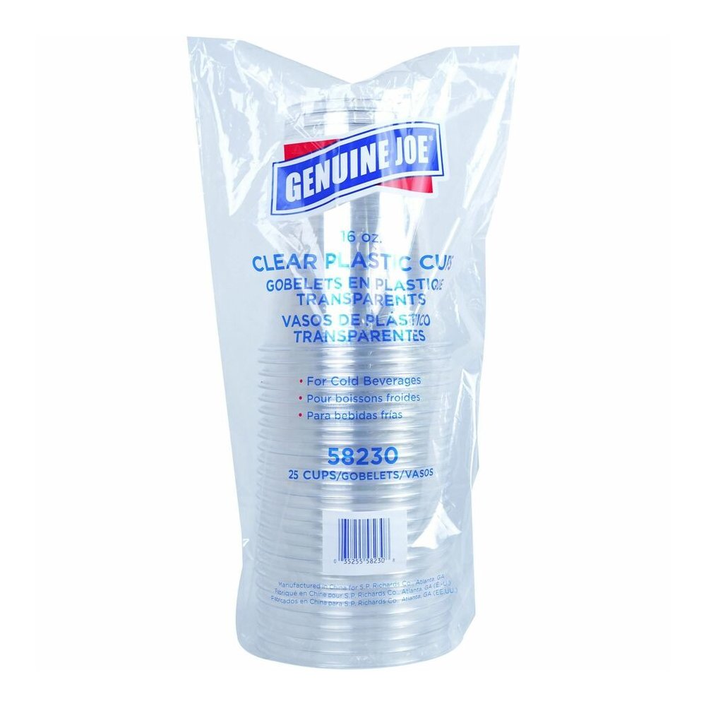 Genuine Joe 16 oz Clear Plastic Cups - 16 fl oz - Clear - Plastic - Cold Drink, Beverage - 25/Pack - 20 / Carton. Picture 2