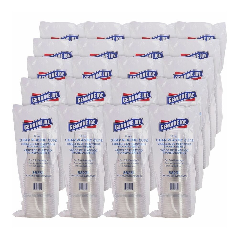 Genuine Joe 12 oz Clear Plastic Cups - 12 fl oz - Clear - Plastic - Cold Drink, Beverage - 25/Pack - 20 / Carton. Picture 4