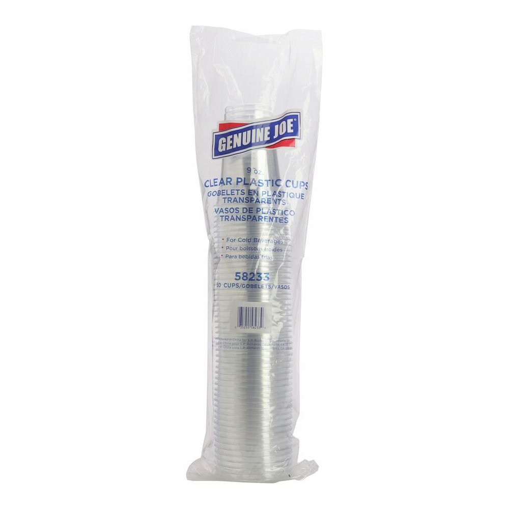 Genuine Joe 9 oz Clear Plastic Cups - 9 fl oz - Clear - Plastic - Cold Drink, Beverage - 50/Pack - 20 / Carton. Picture 2
