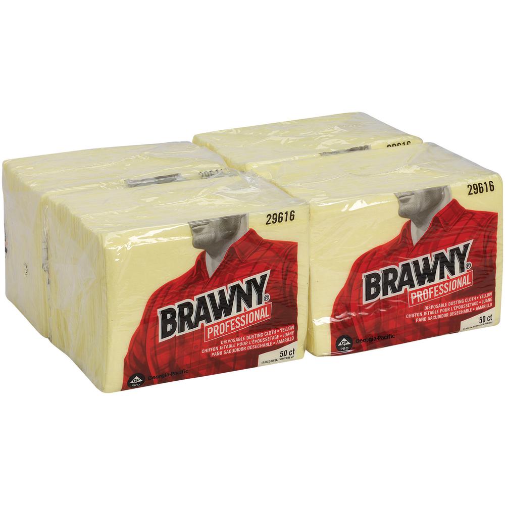 Brawny&reg; Professional Disposable Dusting Cloths - 24" Length x 17" Width - 50 / Pack - 4 / Carton - Yellow. Picture 4