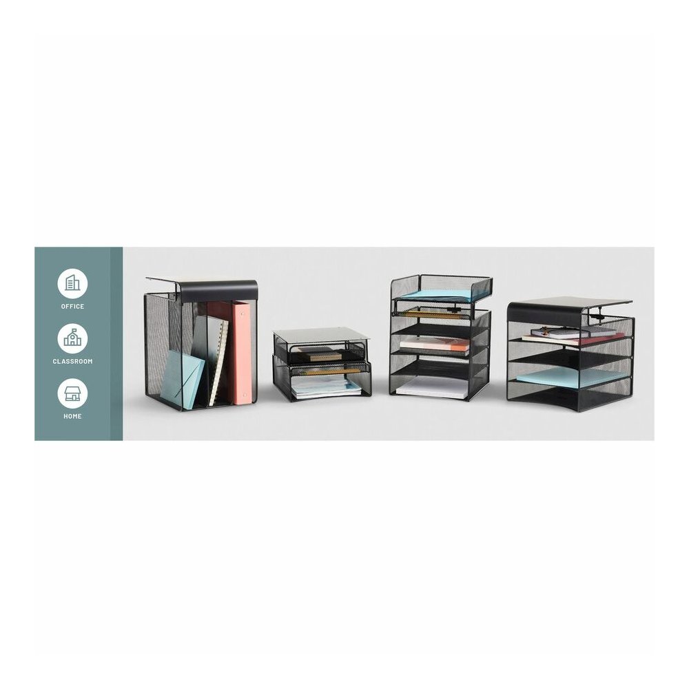 Safco Onyx Horizontal Hanging Desktop Storage - 5 Compartment(s) - 14.38" Height x 10.25" Width x 12.38" Depth - Durable, Lightweight, Scratch Resistant - Powder Coated - Black - Steel - 1 Each. Picture 2