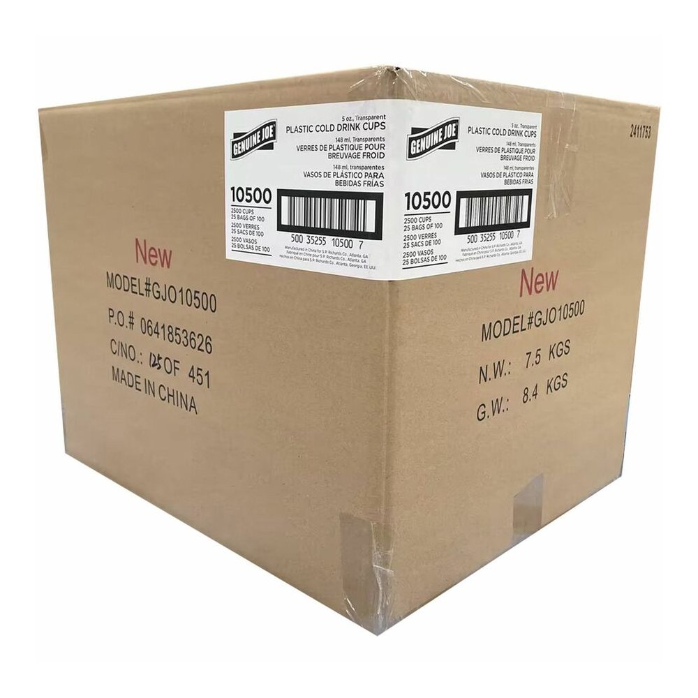 Genuine Joe 5 oz Transparent Beverage Cups - 5 fl oz - Clear - Plastic - Beverage - 100/Bag - 25 / Carton. Picture 2