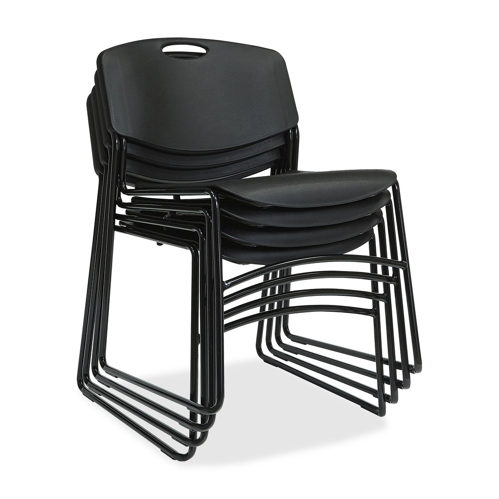 Lorell Heavy-duty Standard-height Stack Chairs - Plastic Seat Material - Plastic Back Material - Steel Frame Material - Black - 4 / Carton. Picture 2