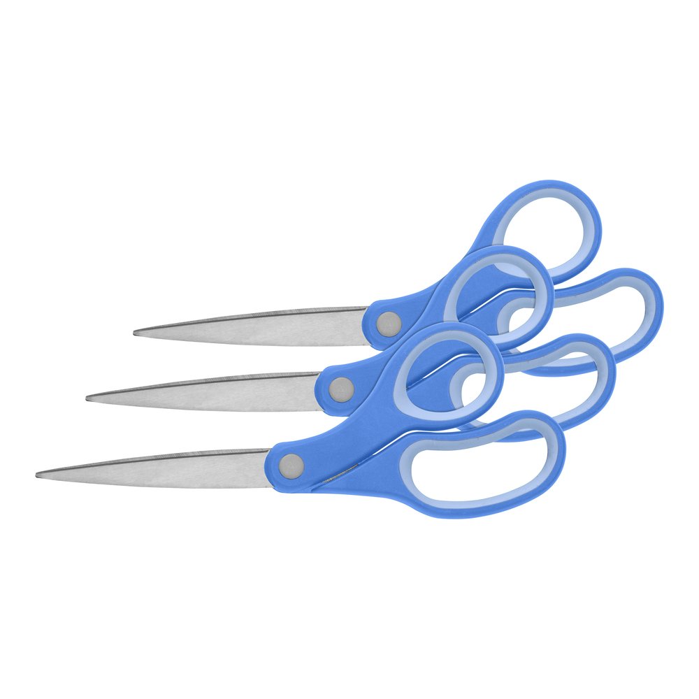 Sparco Bent Multipurpose Scissors - 8" Overall Length - Bent - Stainless Steel - Blue - 3 / Bundle. Picture 2
