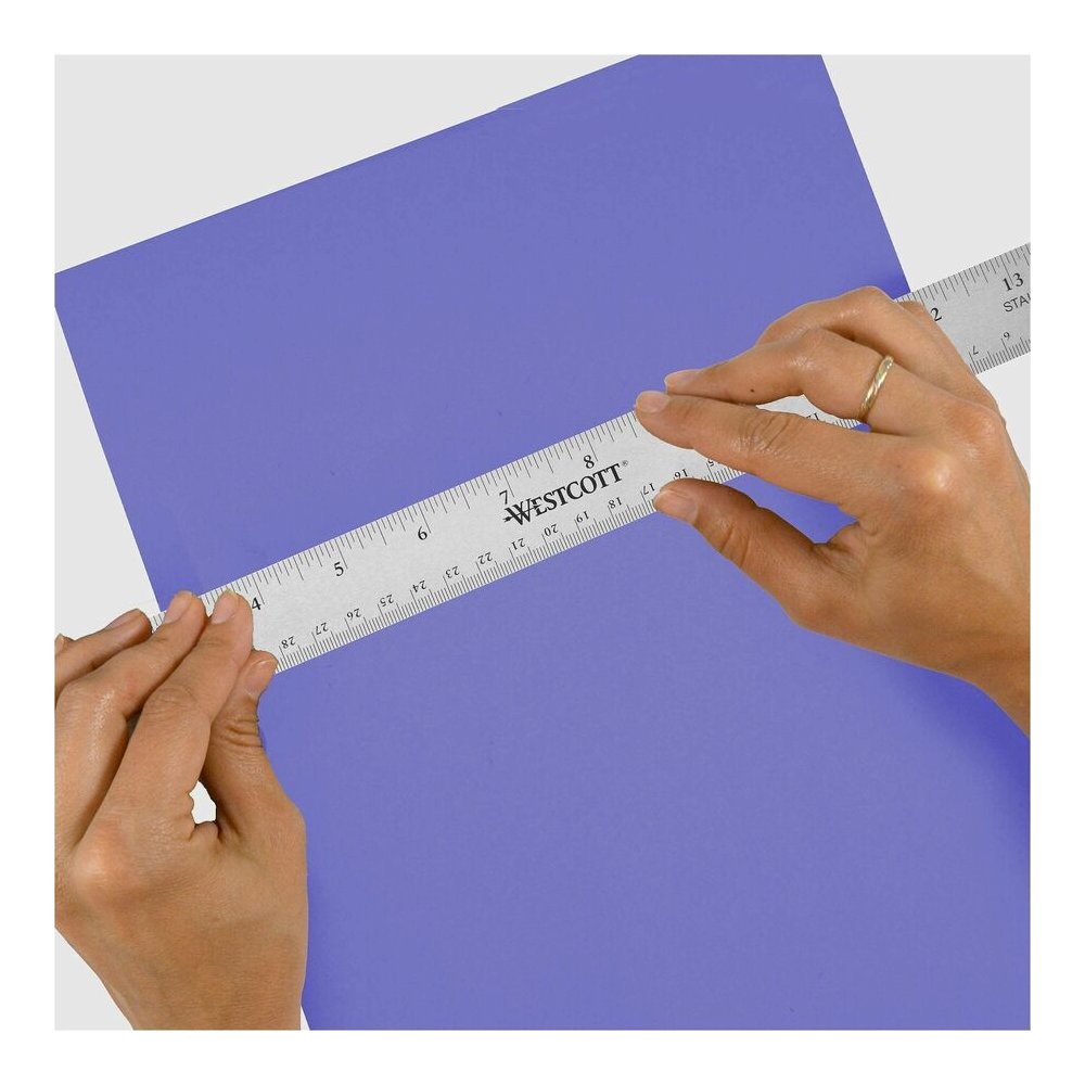 Westcott Stainless Steel Rulers - 15" Length x 1" Width - 1/16, 1/32 Graduations - Metric, Imperial Measuring System - Stainless Steel - Stainless Steel - 12 / Box. Picture 2