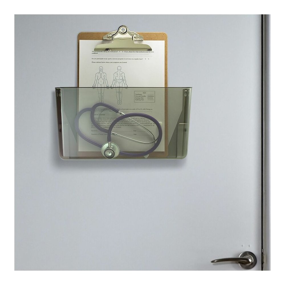 Officemate Mountable Wall File - 7" Height x 13" Width x 4.12" Depth - Smoke - Plastic - 4 / Carton. Picture 2
