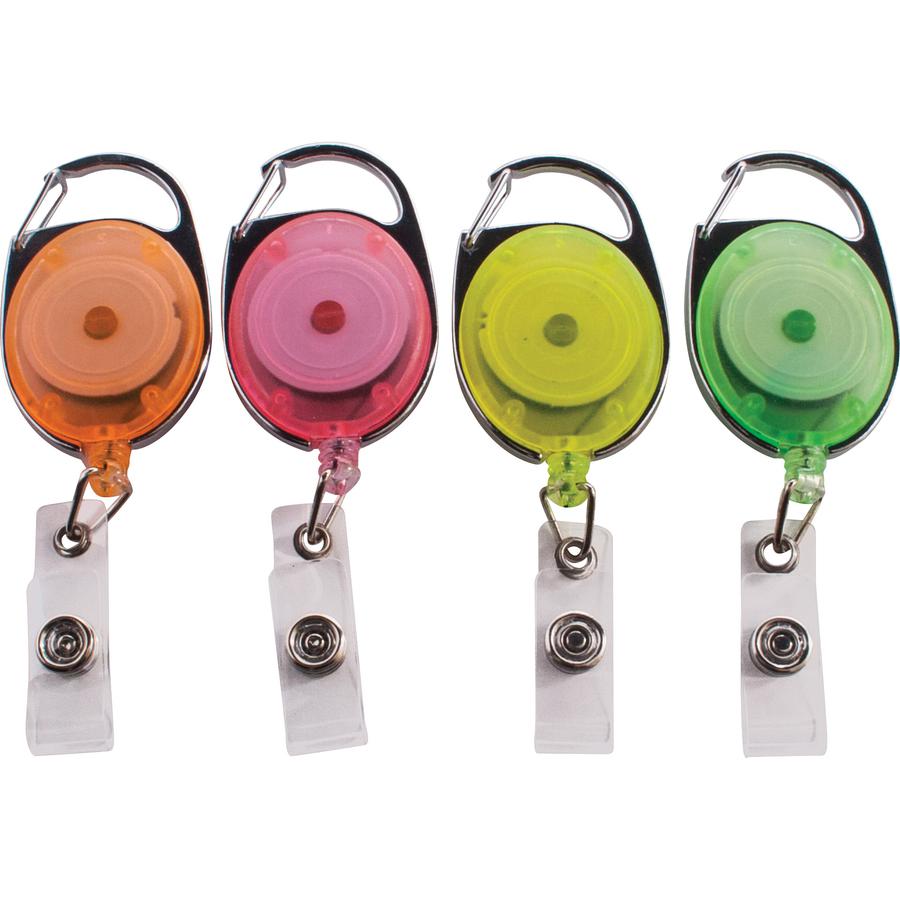 Advantus Neon Carabiner ID Reels - 2.4" x 2.2" x - Nylon, ABS Plastic - 20 / Pack - Neon Orange, Neon Yellow, Neon Green, Neon Pink. Picture 4