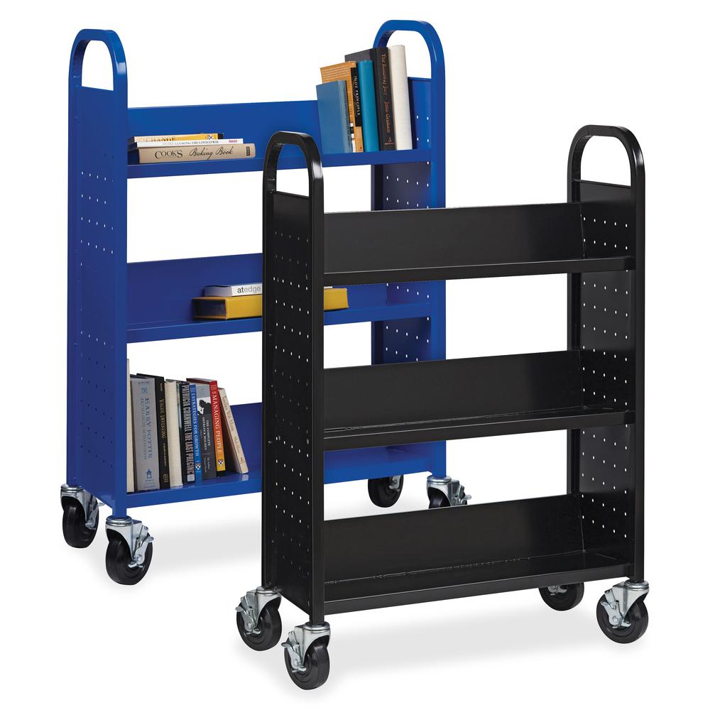 Lorell Single-sided Book Cart - 3 Shelf - Round Handle - 5" Caster Size - Steel - 32" Width x 14" Depth x 46" Height - Black - 1 Each. Picture 2
