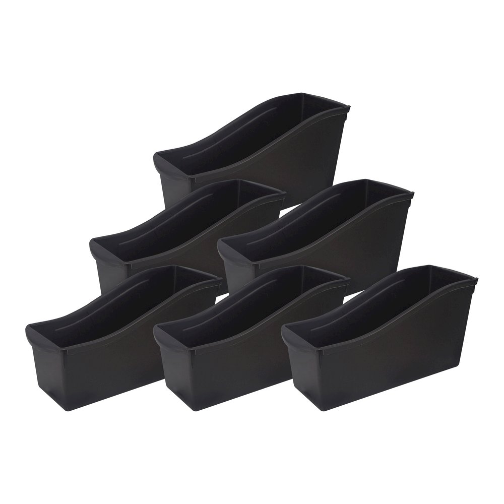 Storex Book Bins - 7" Height x 5.3" Width14.3" Length - Sturdy - Black - Plastic - 6 / Carton. Picture 3