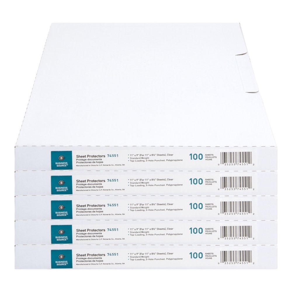 Business Source Poly Sheet Protectors - 11" Height x 9" Width - For Letter 8 1/2" x 11" Sheet - 3 x Holes - Ring Binder - Top Loading - Rectangular - Clear - Polypropylene - 100/Box - 5 / Carton. Picture 2