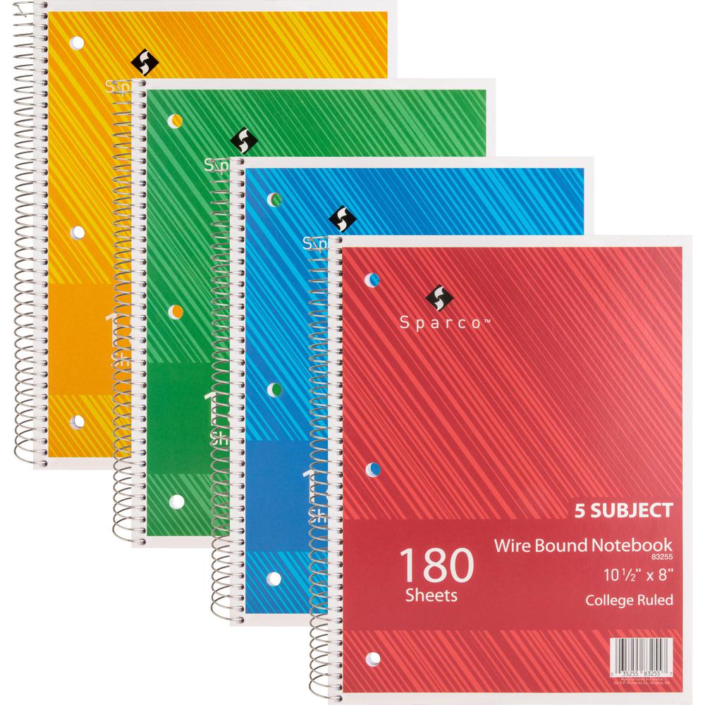 Sparco Wirebound College Ruled Notebooks - 180 Sheets - Wire Bound - College Ruled Front Ruling - Unruled Margin - 8" x 10 1/2" Sheet Size - Assorted Paper - Assorted Chipboard Cover - Resist Bleed-th. Picture 7