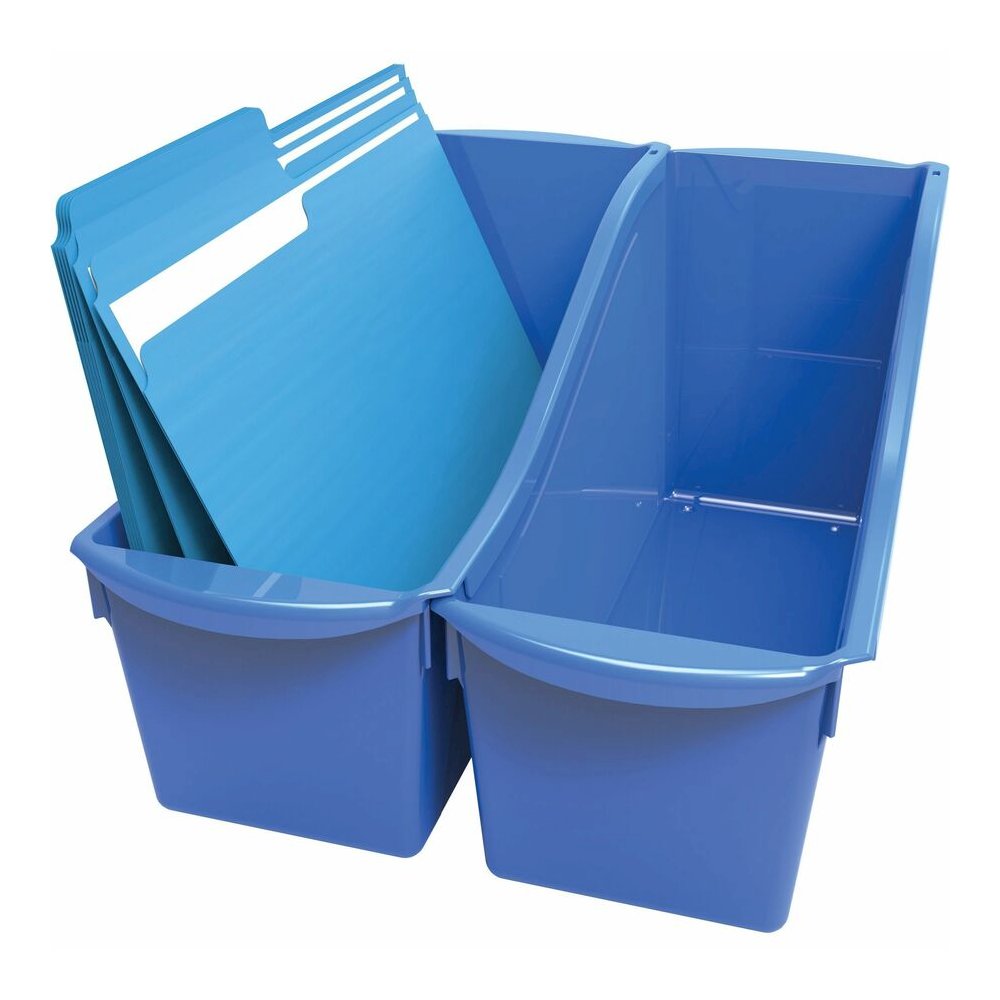 Storex Storex Multiuse Bins Blue 6/pkg - 7" Height x 5.30" Width x 14.30" Length - Sturdy, Handle, Drop Resistant, Interlockable - Blue - Plastic - 6 / Carton. Picture 2