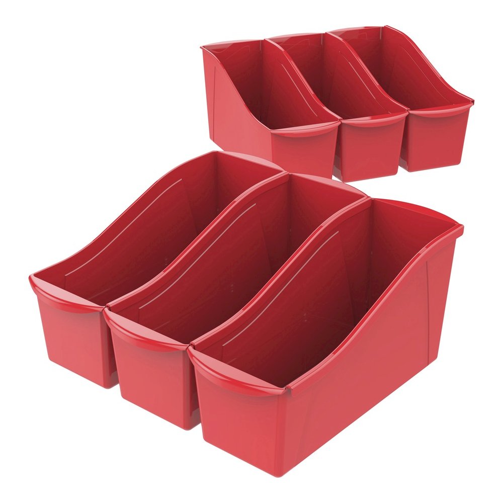 Storex Storex Multiuse Bins Red 6/pkg - 7" Height x 5.30" Width x 14.30" Length - Sturdy, Handle, Drop Resistant, Interlockable - Red - Plastic - 1 Each. Picture 2
