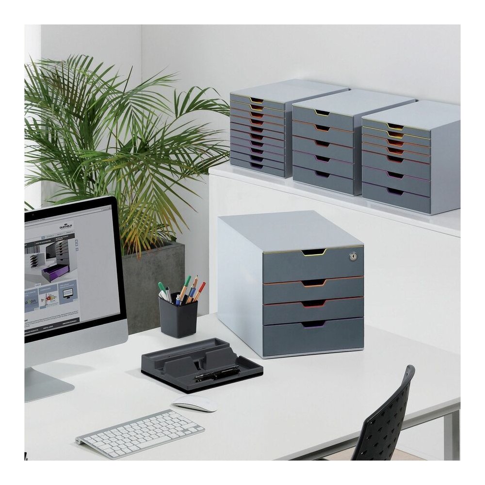 DURABLE&reg; VARICOLOR&reg; Desktop 10 Drawer Organizer - 11" W x 11-3/8" H x 14" D - 10 Drawers - Color Labeled Tabs - Charcoal. Picture 7