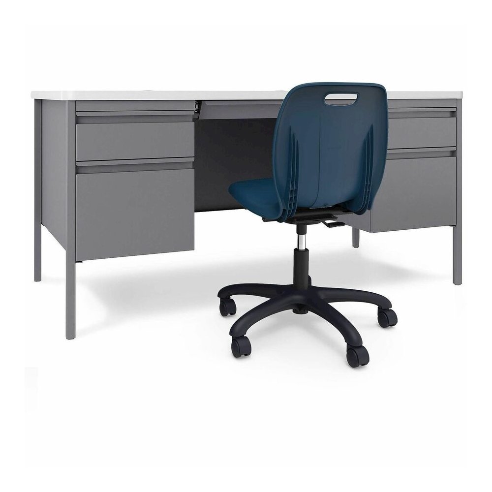 Lorell Fortress Series Double-Pedestal Teachers Desk - 29.5" Height x 60" Width x 30" Depth - Double Pedestal - T-mold Edge - Material: Steel - Finish: Gray - 1 Each. Picture 2