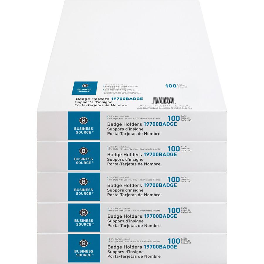 Business Source Pin-Style Holder Name Badge Kits - Clear - 100/Box - 5 / Bundle. Picture 4