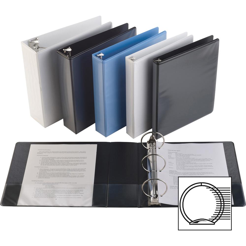 Business Source Round-ring View Binder - 3" Binder Capacity - Letter - 8 1/2" x 11" Sheet Size - 625 Sheet Capacity - Fastener: Round Ring - Pocket: 2, Internal - Polypropylene, Chipboard, Board - Whi. Picture 2