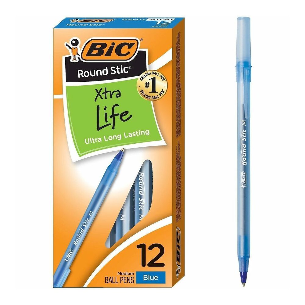 BIC Round Stic Ballpoint Pens - Blue Ink - Blue Barrel - 1/Box - 6 / Bundle. Picture 2