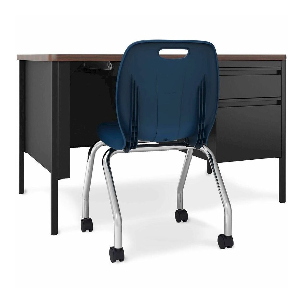 Lorell Fortress Series 48" Right-Pedestal Teachers Desk - 29.5" Height x 48" Width x 30" Depth - Single Pedestal on Right Side - T-mold Edge - Finish: Walnut Laminate - Durable, Scratch Resistant, Wat. Picture 2