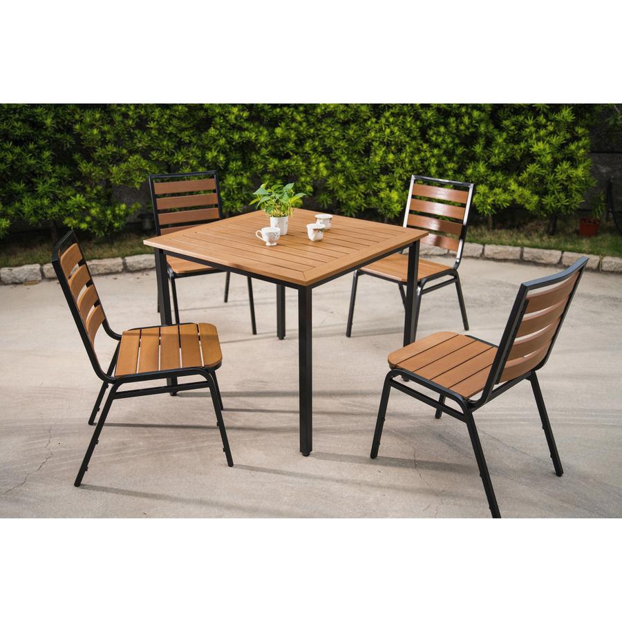 Lorell Outdoor Chairs - Teak Seat Color - Faux Wood Seat Material - Teak Back Color - Faux Wood Back Material - Four-legged Base - 4 / Carton. Picture 8