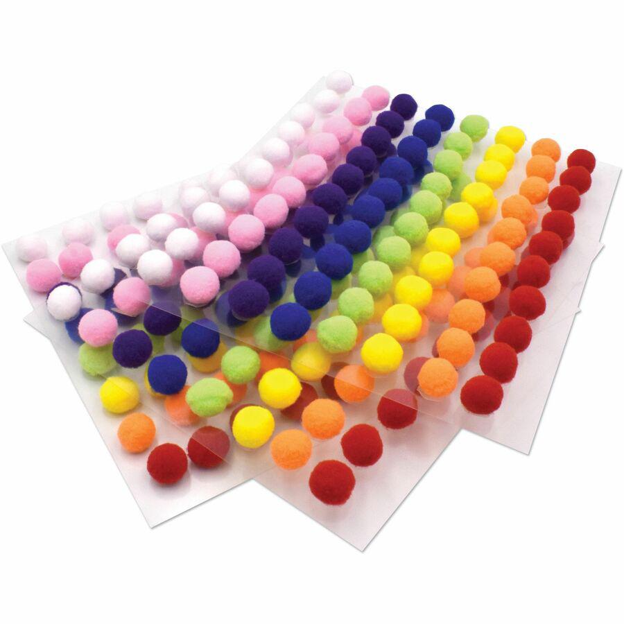Creativity Street Peel-n-Stick Pom Pons - Project - 11.75"Height x 1.50"Width x 9.25"Length - 240 / Pack - White, Pink, Purple, Blue, Yellow, Orange, Green, Red - Plush. Picture 5
