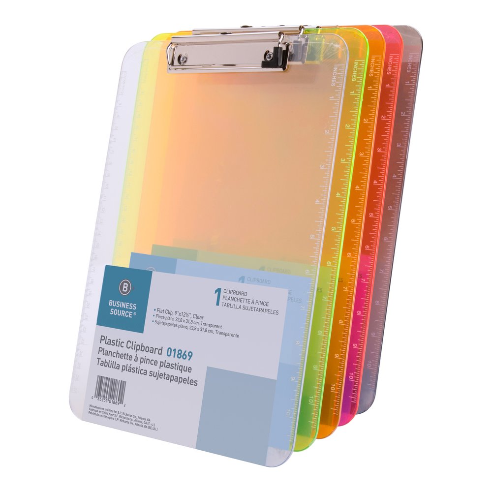 Business Source Flat Clip Clipboard - 9" x 12" Sheet Size - Plastic - Neon Green - 6 / Bundle. Picture 2
