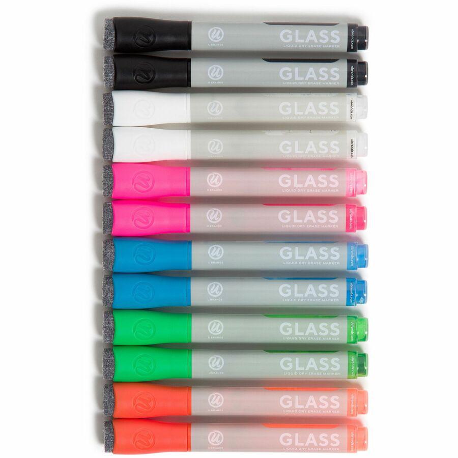 U Brands Magnetic Liquid Glass Markers - Erasable - Assorted Ink - Liquid - Gray Plastic Barrel - 12 / Pack. Picture 3