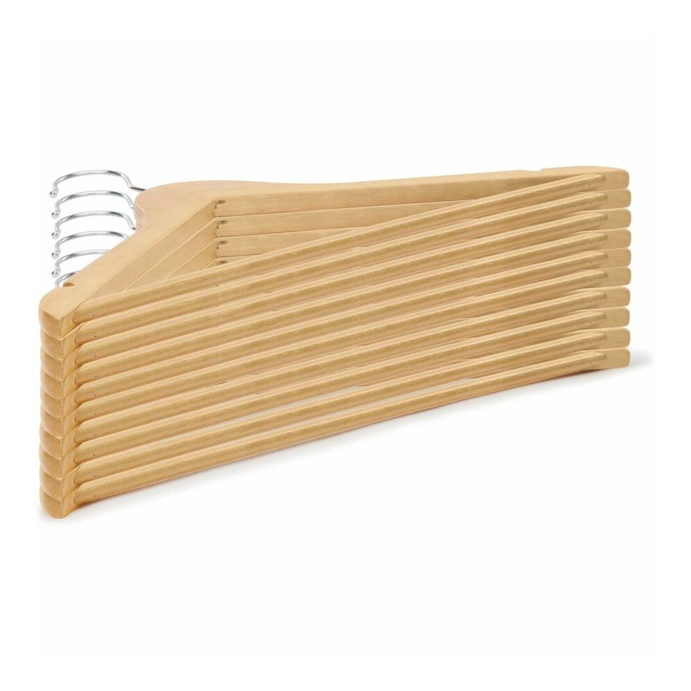Lorell Wooden Coat Hangers - 7.2" Height x 13.8" Width - for Coat, Clothes, Garment - Wooden, Metal - Natural - 30 / Carton. Picture 2