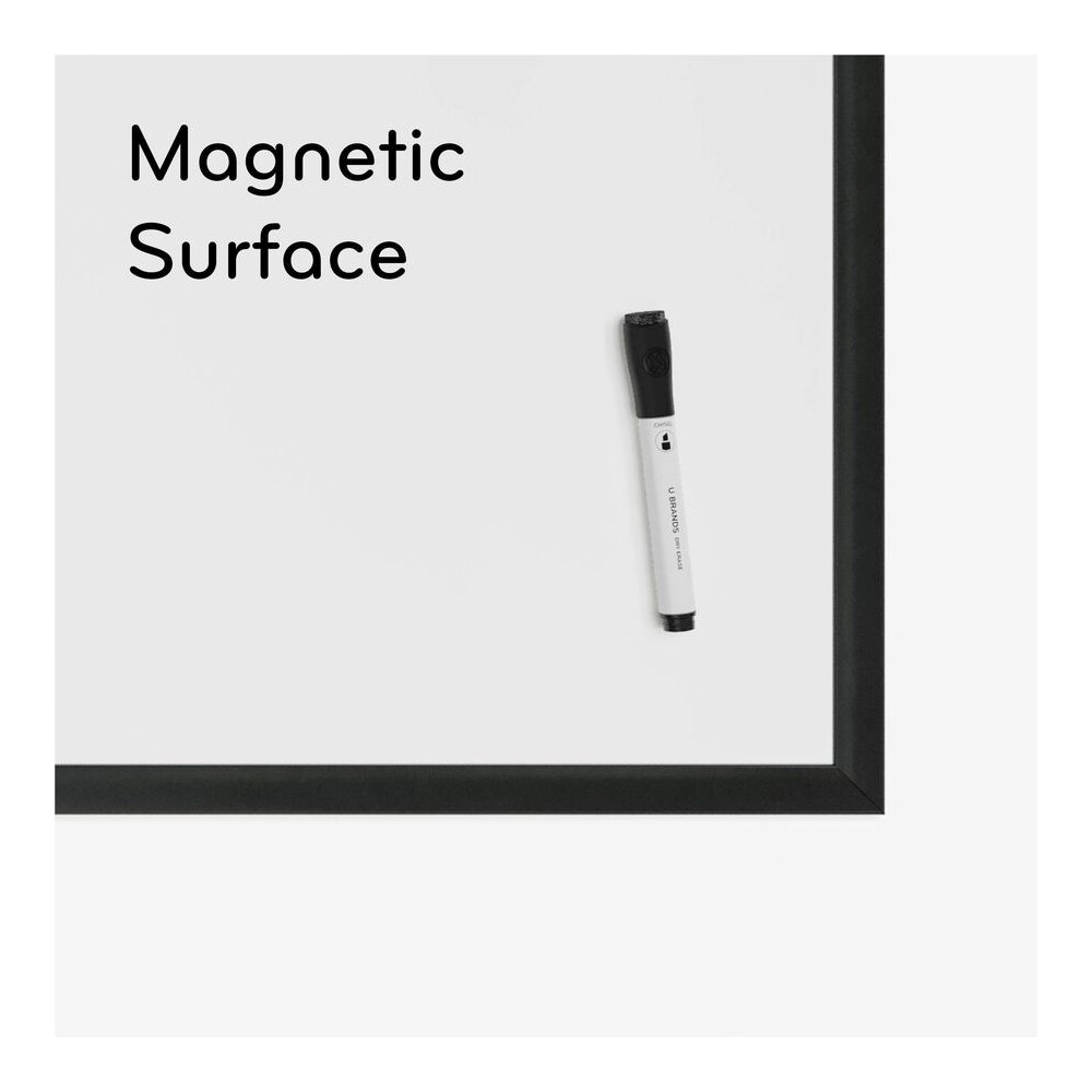 U Brands Magnetic Dry-Erase Board - 35" (2.9 ft) Width x 23" (1.9 ft) Height - White Painted Steel Surface - Black Wood Frame - Rectangle - Horizontal/Vertical - Magnetic - 1 Each. Picture 4