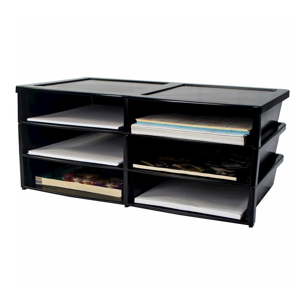 Storex Quick Stack 6-sorter Organizer - 500 x Sheet - 6 Compartment(s) - Compartment Size : 8.75" x 11.50" x 2" - 8.70" Height x 13.60" Width20.50" Length - Black - Plastic - 1 Each. Picture 4