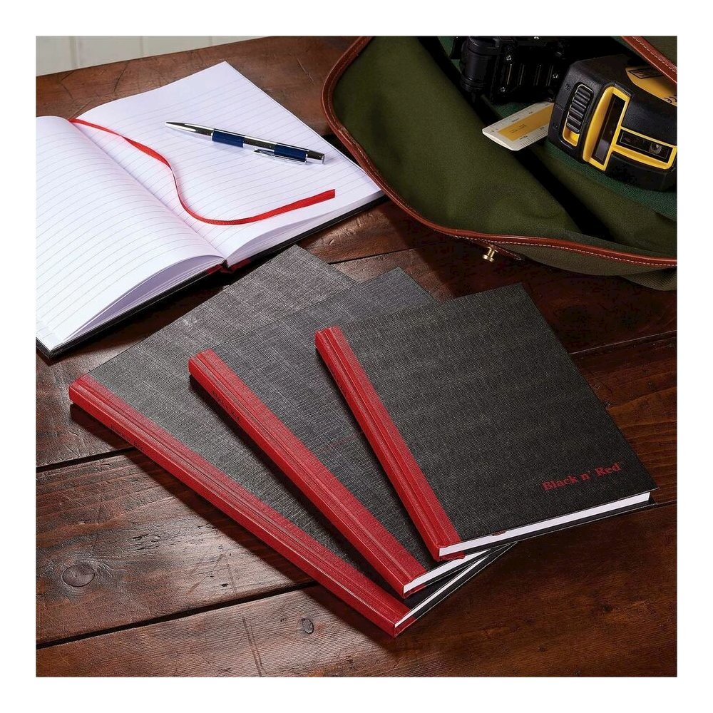 Black n' Red Casebound Hardcover Notebook 3-pack - Case Bound - 12" Height x 8.5" Width x 1.7" Length - Matte Cover - Hard Cover, Bleed Resistant, Ribbon Marker - 3 / Pack. Picture 4