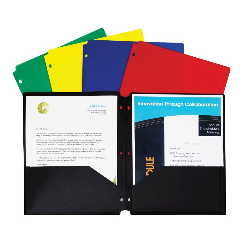 C-Line 2-pocket Heavyweight Poly Portfolio Pocket - 9.4" Width x 11.4" Length x 100 mil Thickness - For Letter 8 1/2" x 11" Sheet - 3 x Holes - Ring Binder - Rectangular - Yellow - Polypropylene - 25 . Picture 1