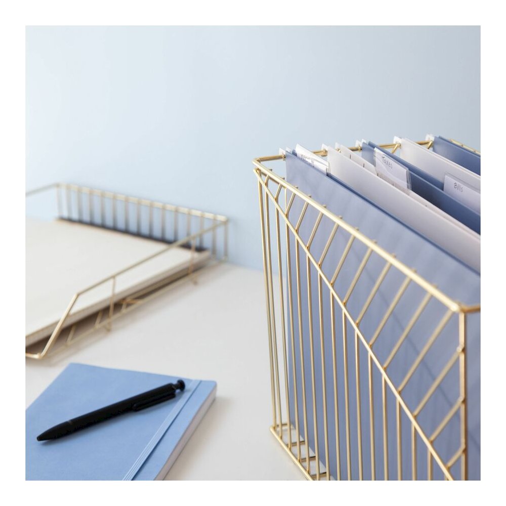 U Brands Vena Hanging File Basket - 6.80" Height x 9.50" Width x 12.40" Length - Desktop - Gold - Metal Wire - 1 Each. Picture 2