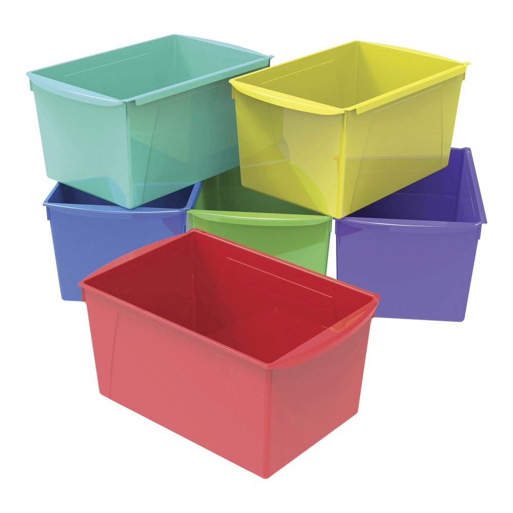 Storex Double XL Wide Book Bins - 7" Height x 9.20" Width x 14.50" Length - Desktop - Carrying Handle - Red - 6 / Carton. Picture 2