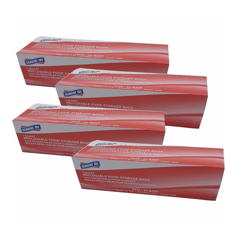 Genuine Joe Food Storage Bags - 1 quart Capacity - 8" Length x 7" Width x 1.75 mil (44 Micron) Thickness - Clear - Food, Beef, Seafood, Poultry, Vegetables - 50/Box - 9 / Carton. Picture 2