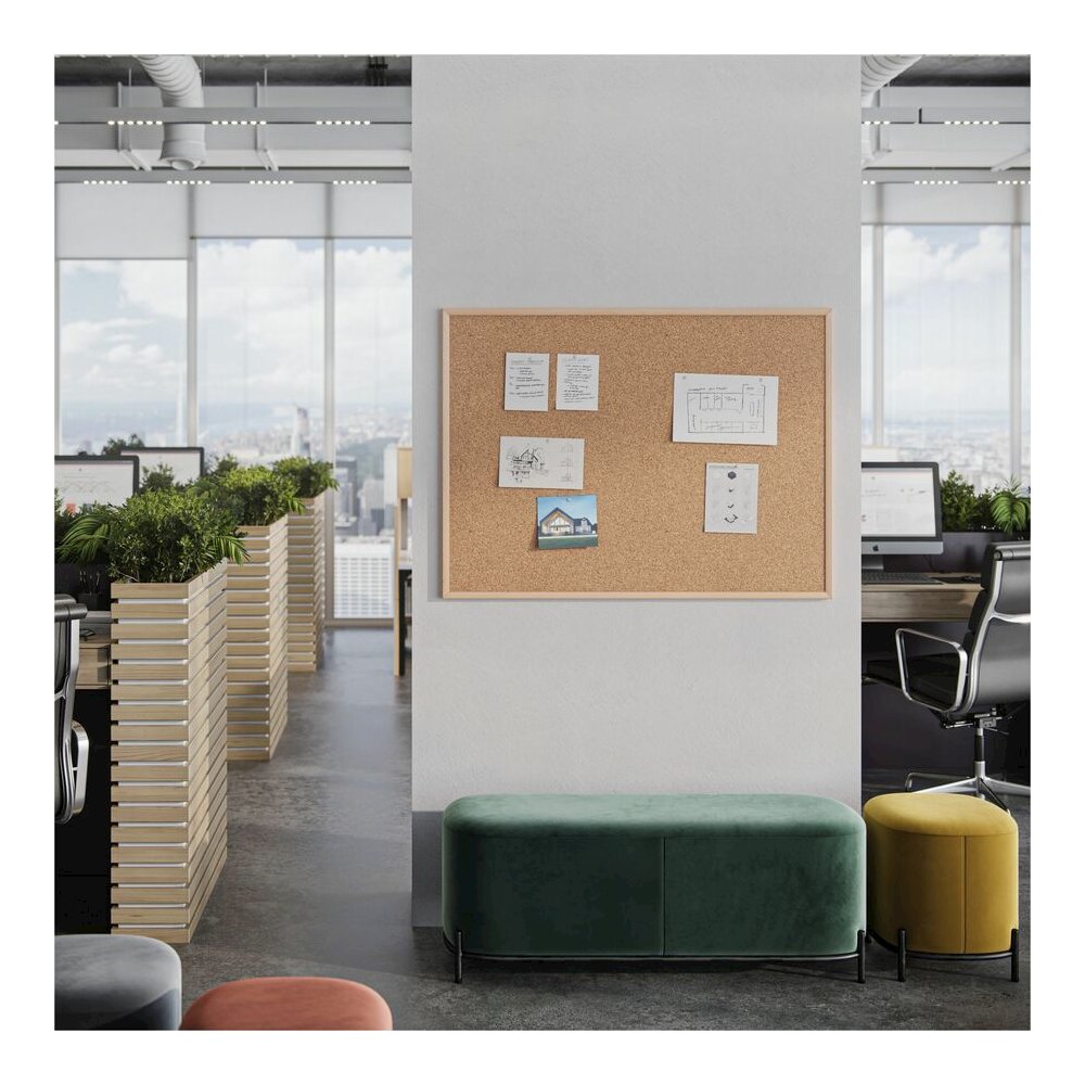 U Brands Cork Bulletin Board - 36" Board Height x 48" Board Width - Natural Cork Surface - Self-healing, Durable, Mounting System, Tackable - Birch Wood Frame - 1 Each. Picture 2