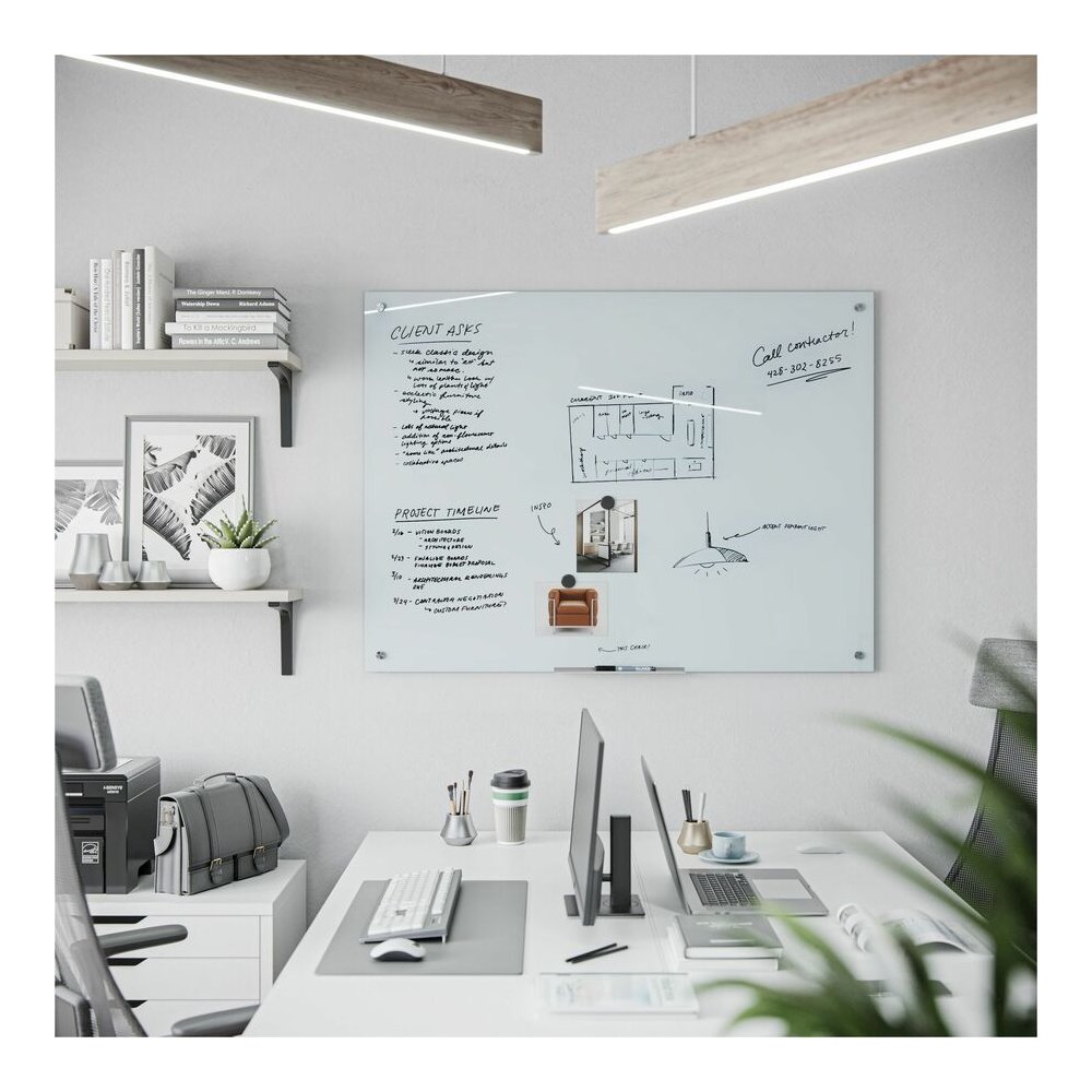 U Brands Magnetic Glass Frameless Dry-Erase Board - 48" (4 ft) Width x 36" (3 ft) Height - Frosted White Tempered Glass Surface - Rectangle - Horizontal/Vertical - Magnetic - 1 Each. Picture 2