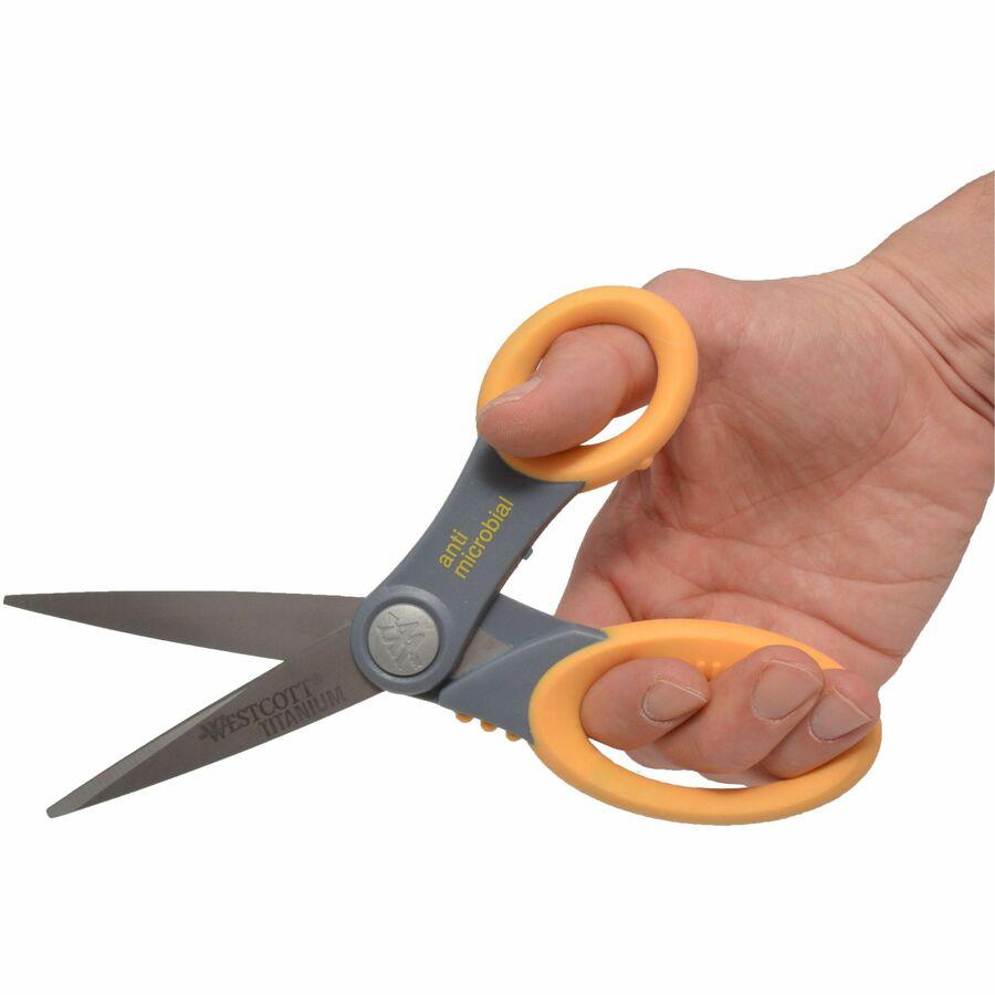 Westcott 8" Titanium Bonded Antimicrobial Scissors - Left/Right - Titanium - Straight Tip - Gray/Yellow - 1 Each. Picture 5