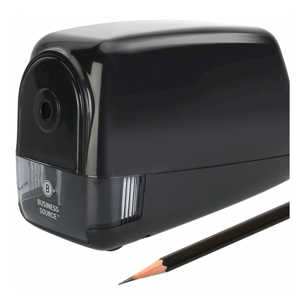 Business Source Electric Pencil Sharpener - Helical - AC Adapter Powered - 3.9" Height x 4.5" Width - Black - 1 Each. Picture 2